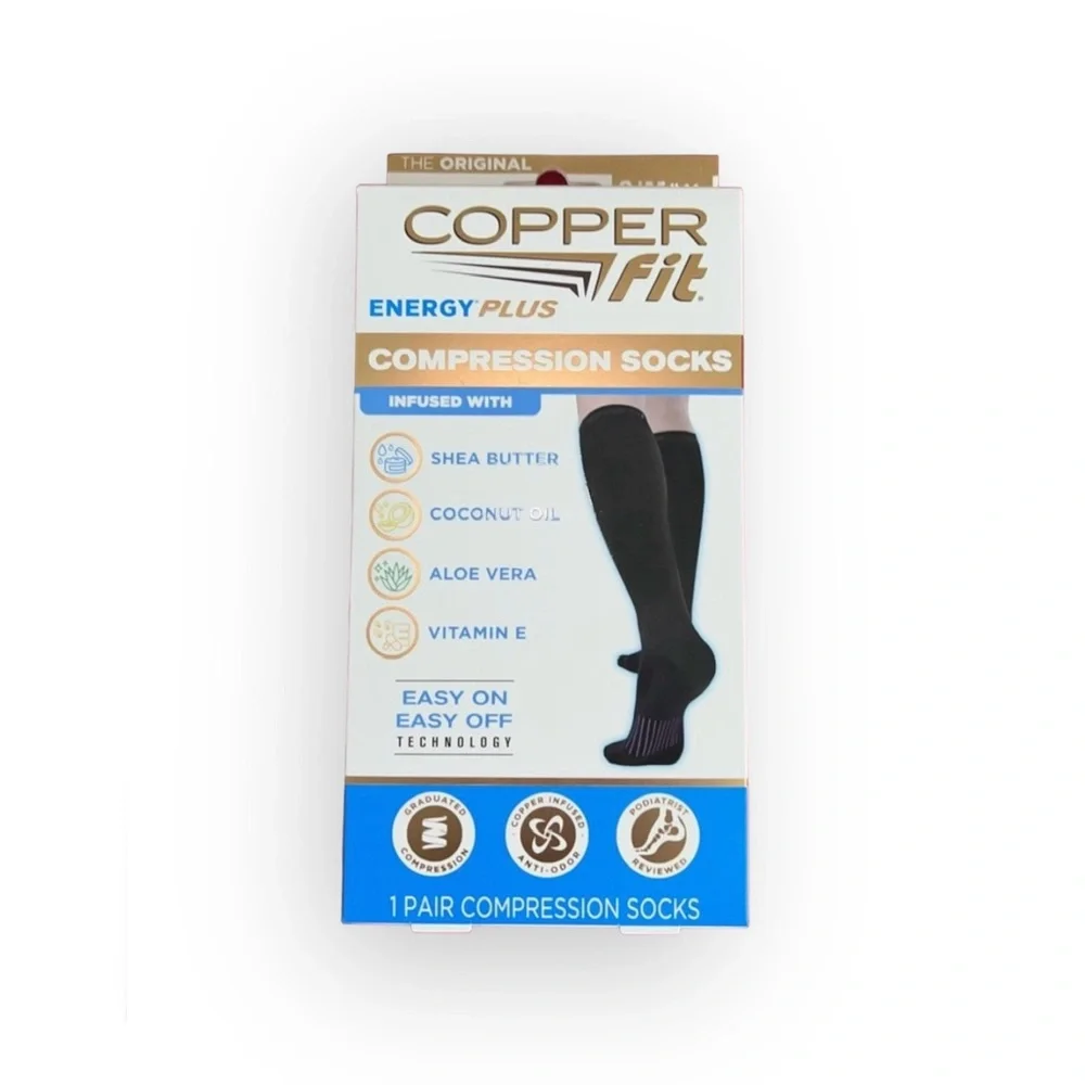 Copper Fit Energy Plus Compression Socks • Copper Infused • M 6-9 • W 7-10 NIB